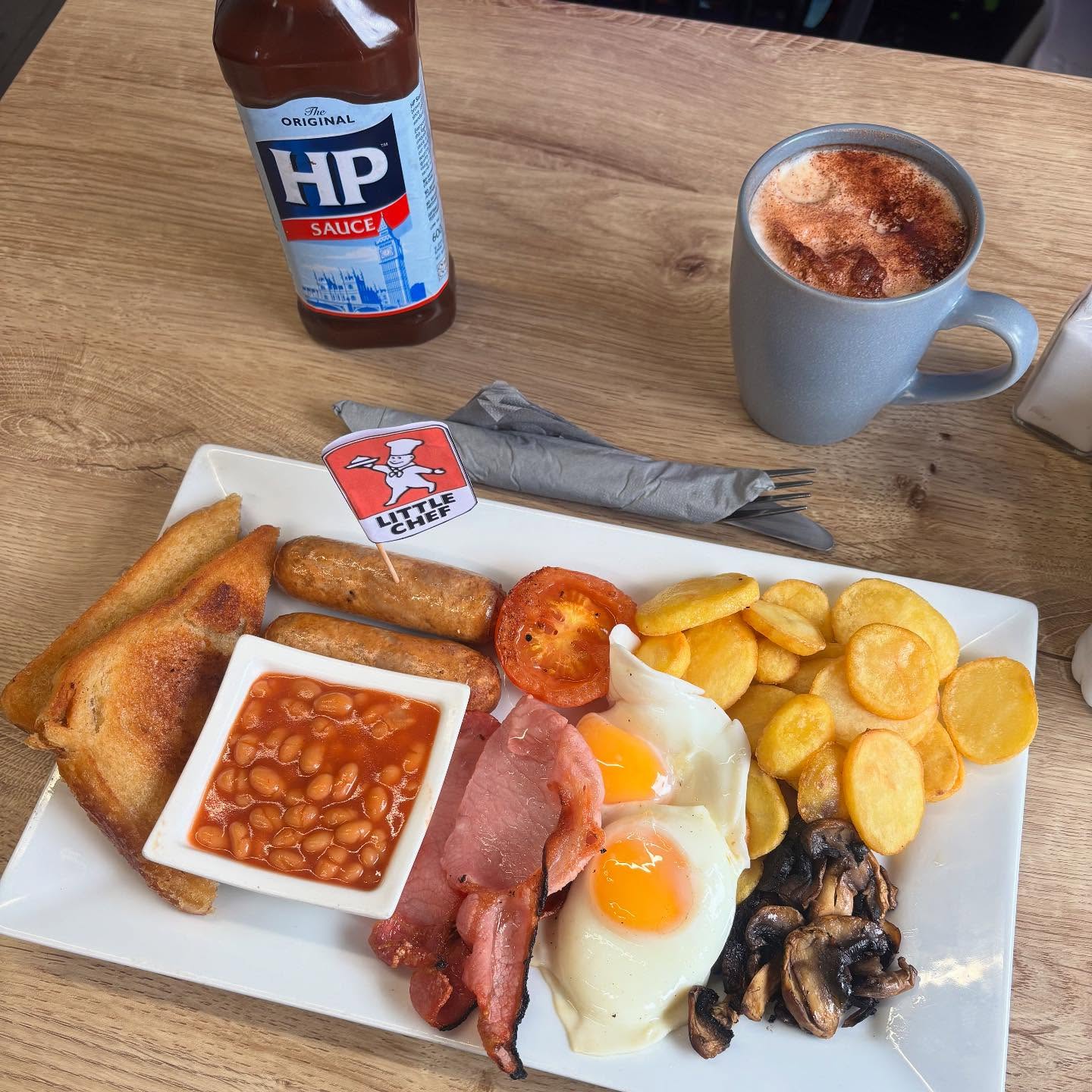 Full English breakfast with coffee